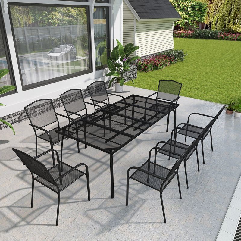 MONDAWE 9-Piece Steel Mesh Table And Chair Set With 8 Pcs Steel Mesh Dining Chairs