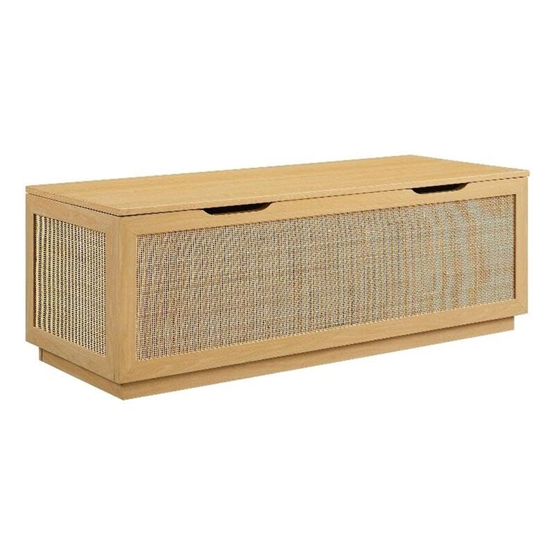 Modway Soma Rattan Storage Bench in Oak &ndash; Faux Cane Flip-Top Low Profile Storage Ottoman for Bedroom, Entryway, or Living Room image number 0