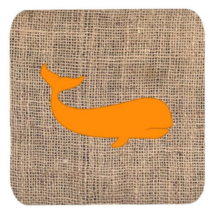 Caroline's Treasures BB1021-BL-OR-FC Whale Burlap and Orange Foam Coasters (Set of 4), 3.5 H x 3.5 W, Multicolor