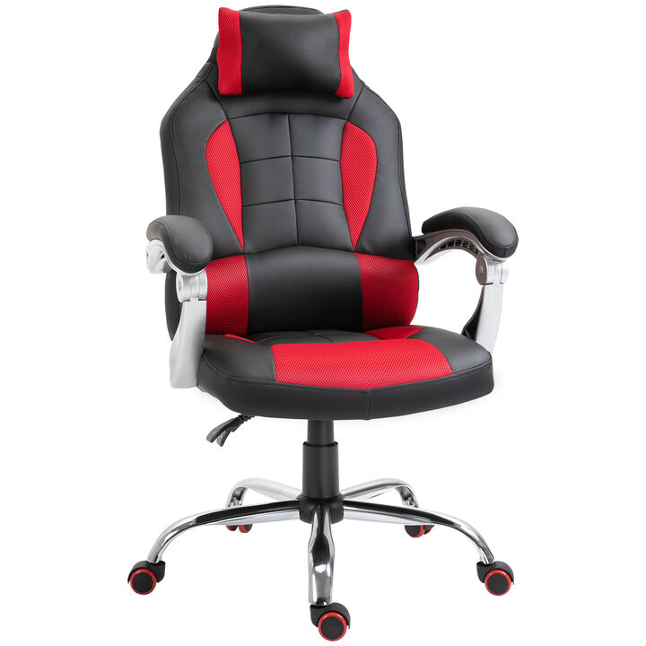 HOMCOM Racing Gaming Chair, Reclining Computer Chair with Headrest and Lumbar Support, High Back Faux Leather Gamer Seat with Adjustable Height and Swivel Wheels, Red