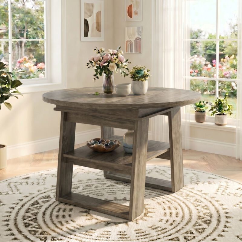 Kibwex H‑Shaped Base Extendable Round Dining Table image number 2