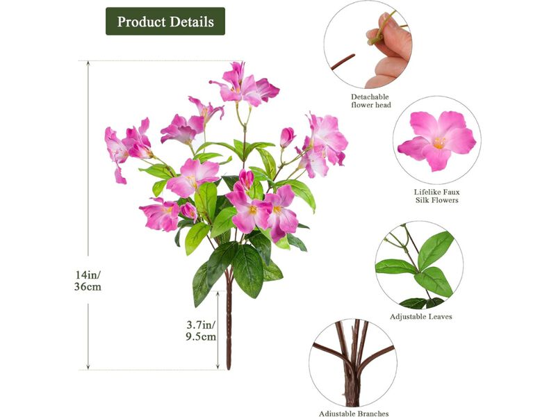 4 Piece Purple Artificial Azalea Flowers Outdoor Home Decor image number 2