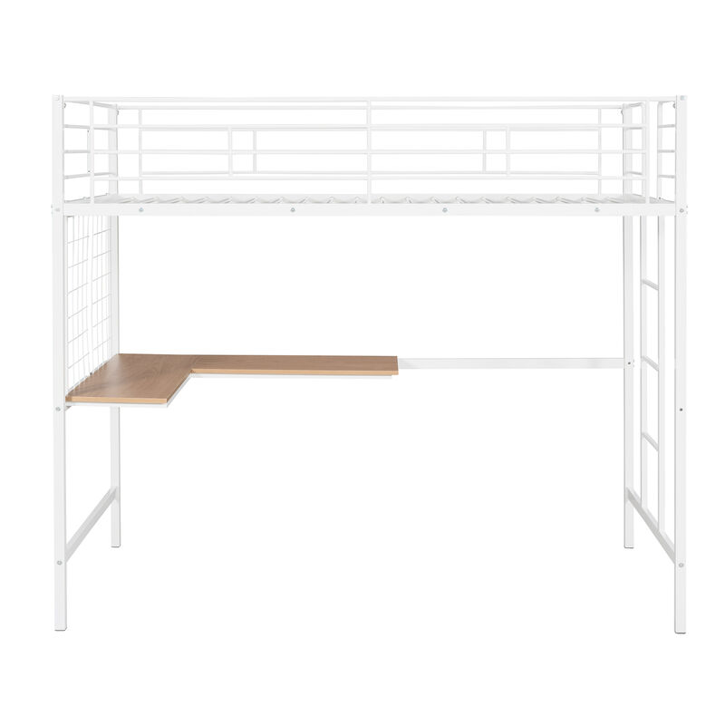 Whisen Modern Style Twin Size Metal Loft Bed with Desk and Metal Grid