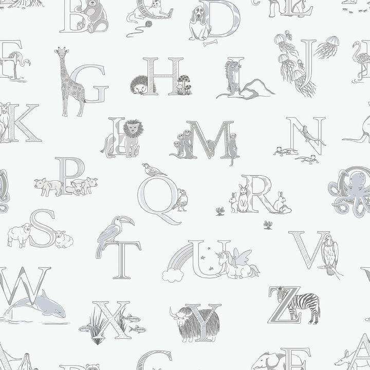 Just 4 Kids 2 Alphabet Silver Grey Wallpaper G56536