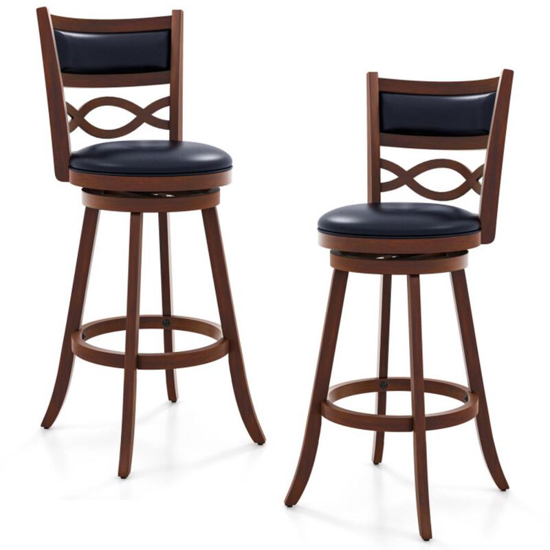 Hivvago Bar Stools Set of 2 with Rubber Wood Frame and Faux Leather Upholstered Seat
