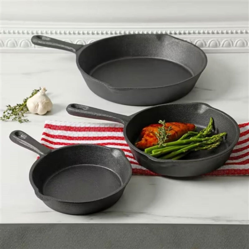 Pre-Seasoned Cast Iron 3-Piece Skillet Frying Pan Set Perfect for Indoor & Outdoor Cooking image number 1