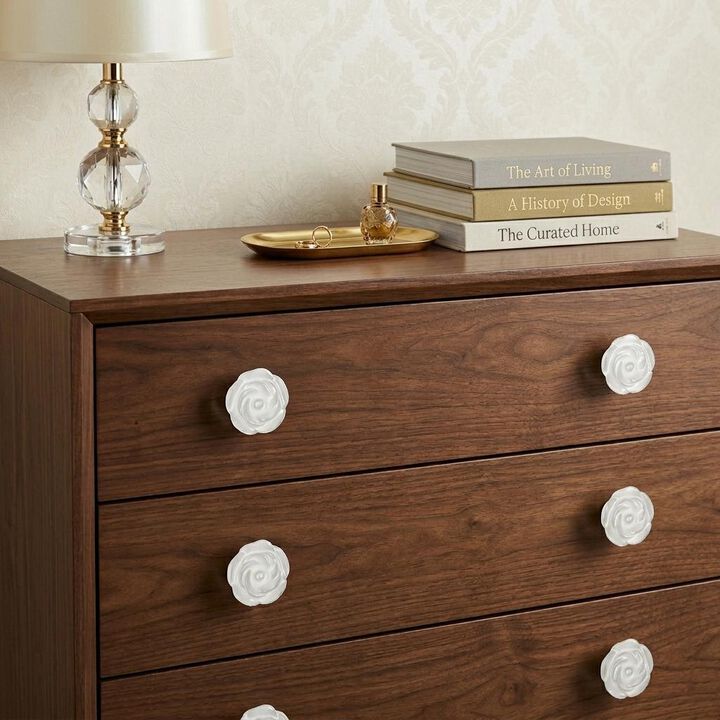 HomeRoots Set of Six White Ceramic Flower Shape Drawer Pull Knobs
