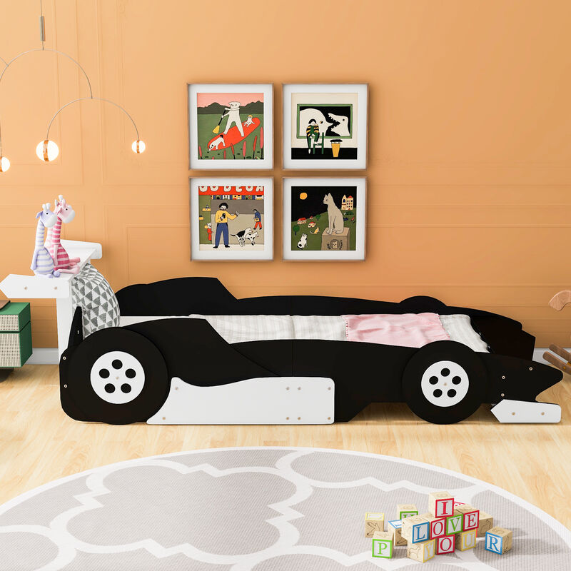 Whisen Unique Design Twin Size Race Car-Shaped Platform Bed with Wheels - Red