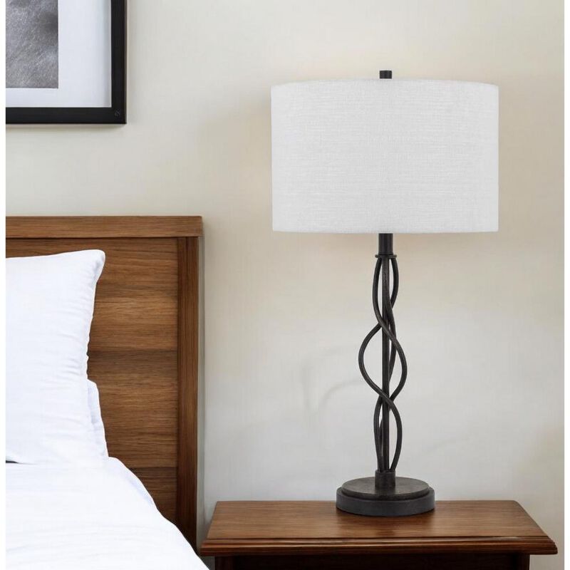 Hivvago 30" Black Metal Candlestick Table Lamp With Off White Drum Shade