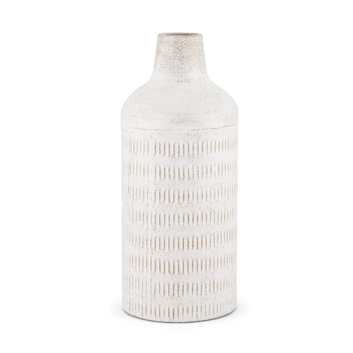 HomeRoots 14" Off White And Natural Geometric Metal Cylinder Table Vase