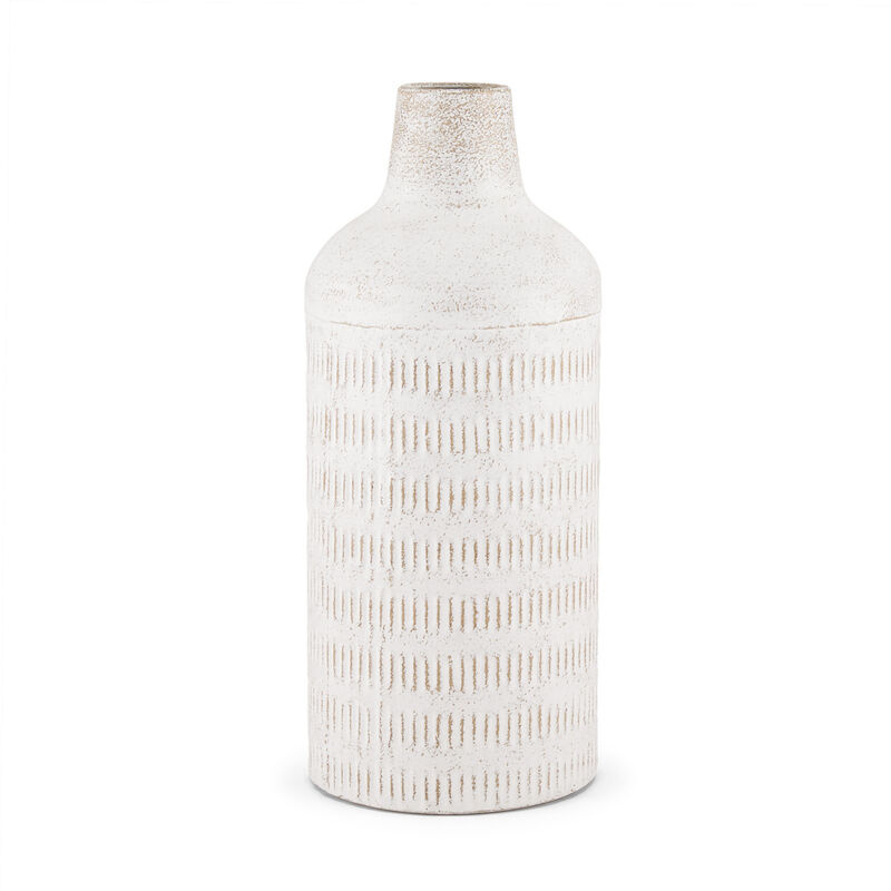 HomeRoots 14" Off White And Natural Geometric Metal Cylinder Table Vase image number 0