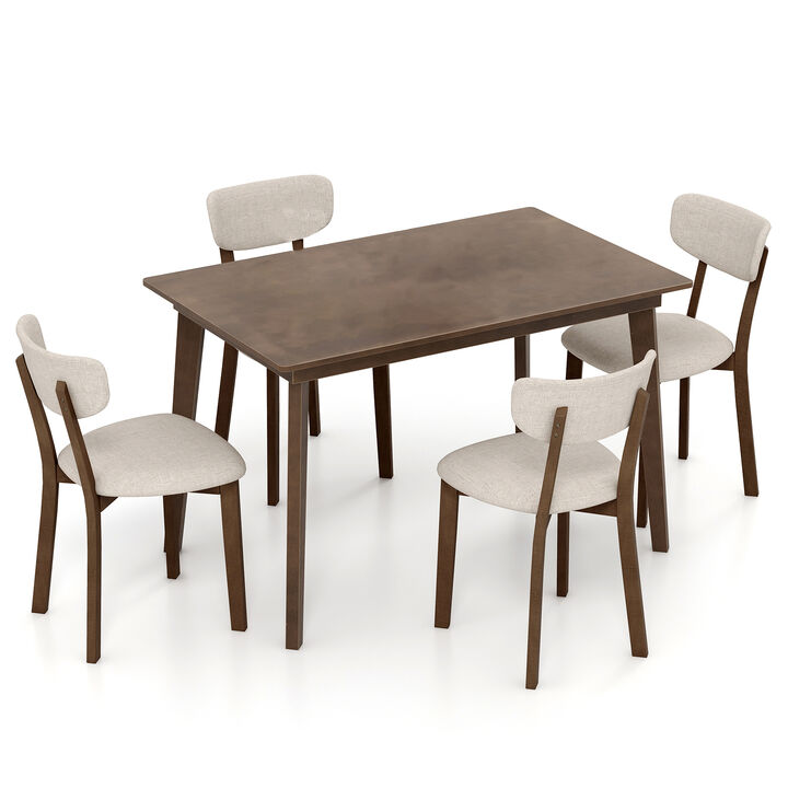 Dining Table Set for  Five Piece with 4 Solid Rubber Wood Frame and Padded Seats Chair-Brown
