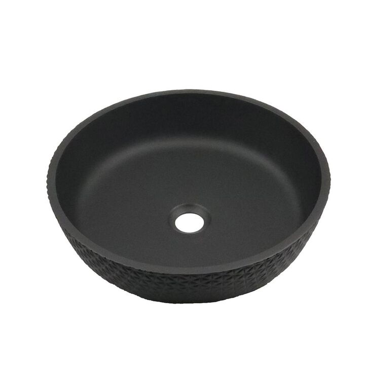 Castello USA Yale Modern Leather Grain Black  Crystal Round Vessel Sink - 17 in.