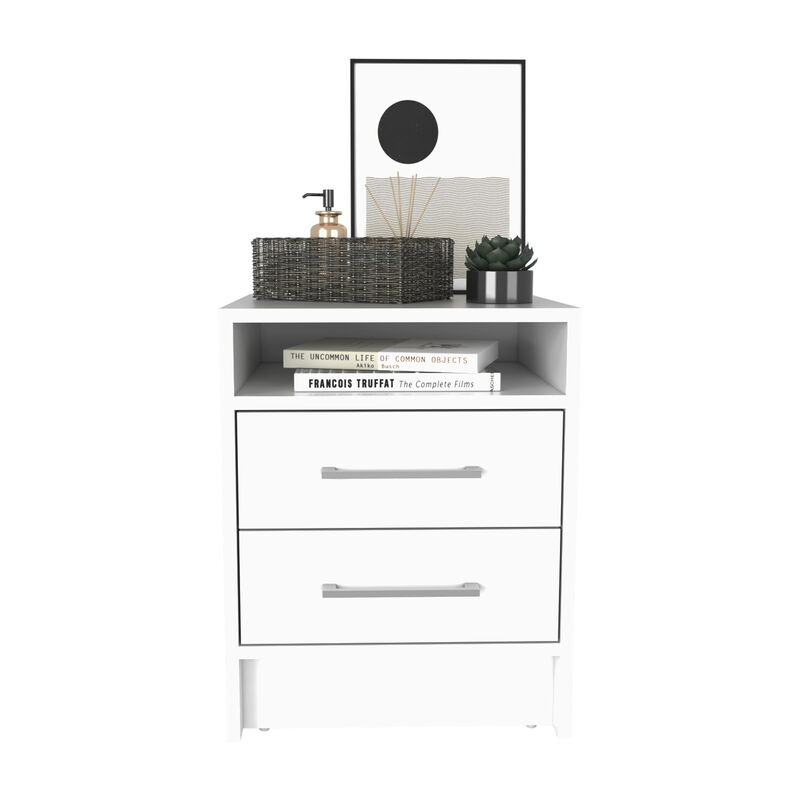 DEPOT E-SHOP Leyva Nightstand, Two Drawers, Superior Top, White