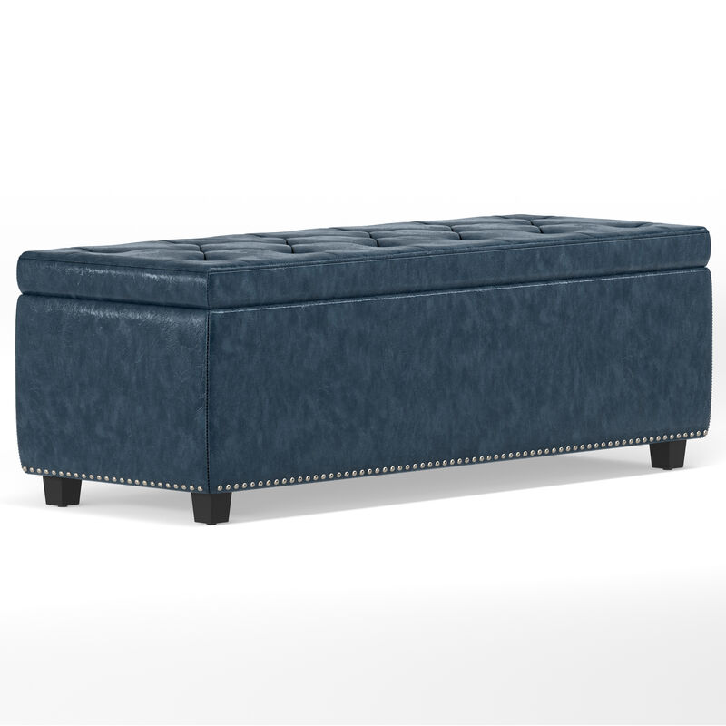 Hamilton Storage Ottoman in Denim Blue Faux Leather