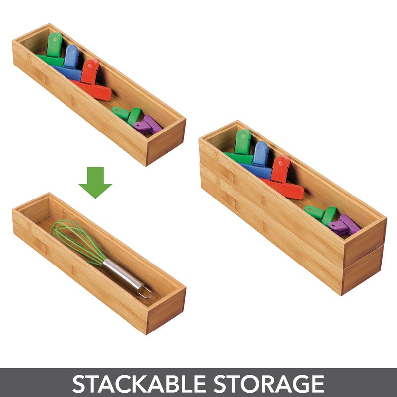 mDesign Stackable 12" Long Wooden Bamboo Drawer Organizer - 2 Pack, Natural Wood image number 5