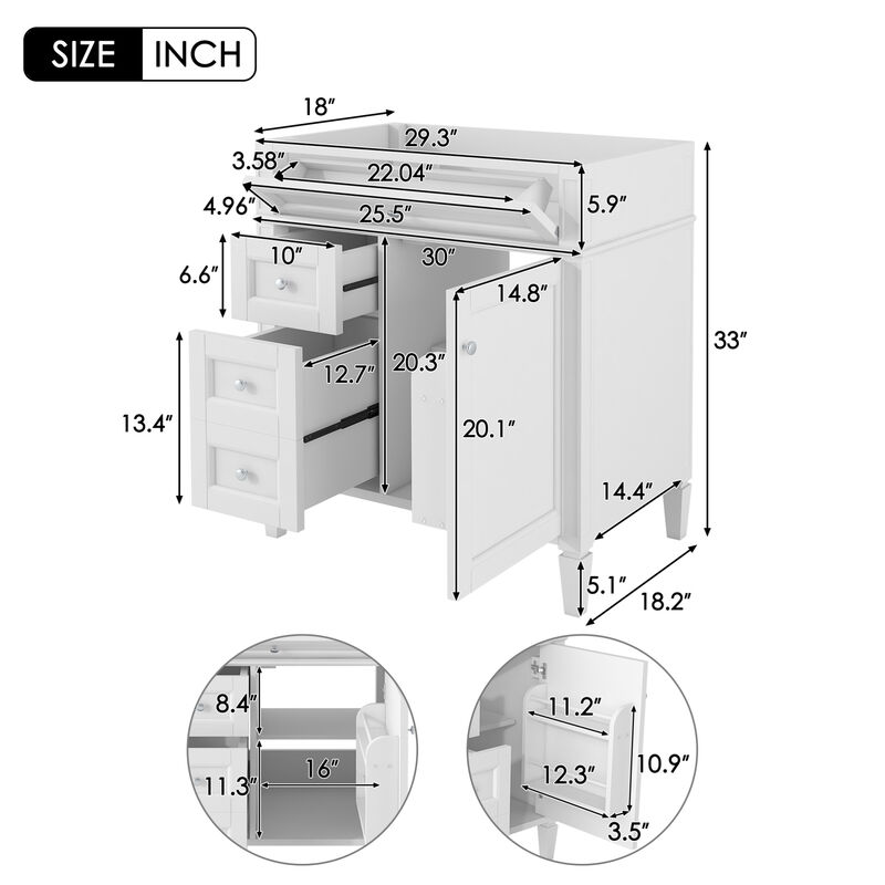30" Freestanding Bathroom Vanity Without Top Sink image number 2