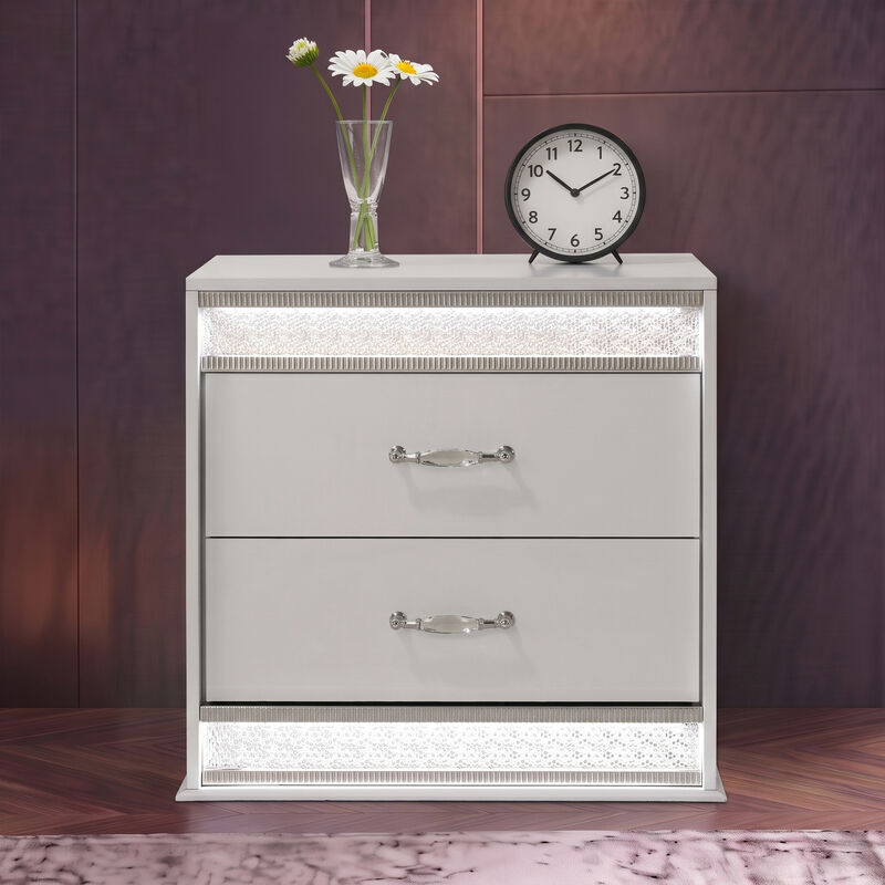 Modern 2 Drawer Nightstand with LED Lighting and Crystal Accents image number 7