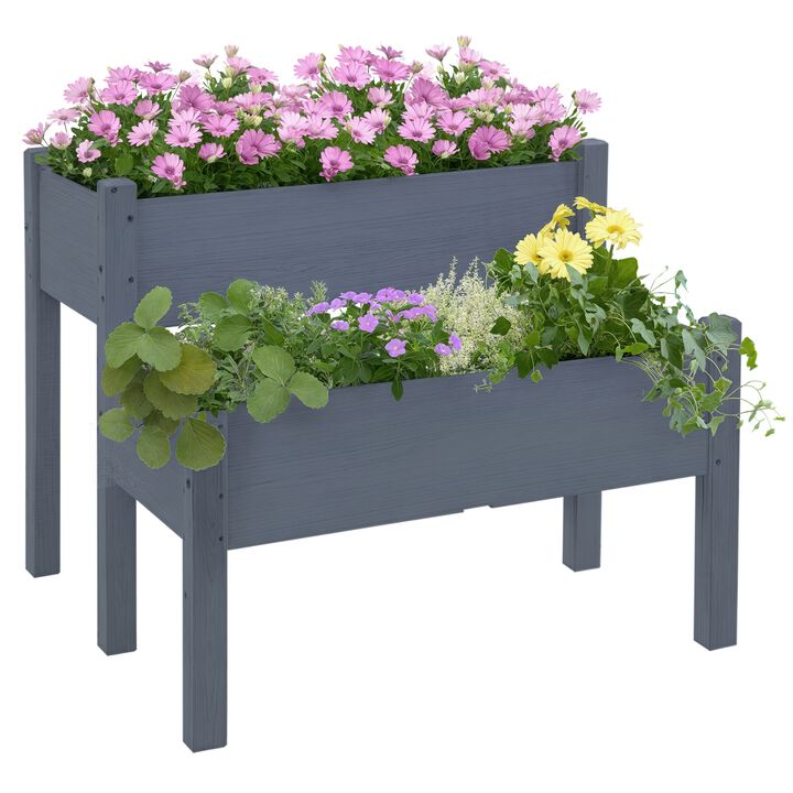 Hivvago 2-Tier Raised Wooden Planter Box for Patio or Backyard