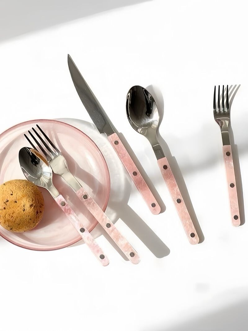 Pinky Salt Lake Flatware Set of 10 Pcs, Modern Marble Pattern Rivet Stainless Steel Cutlery Silverware