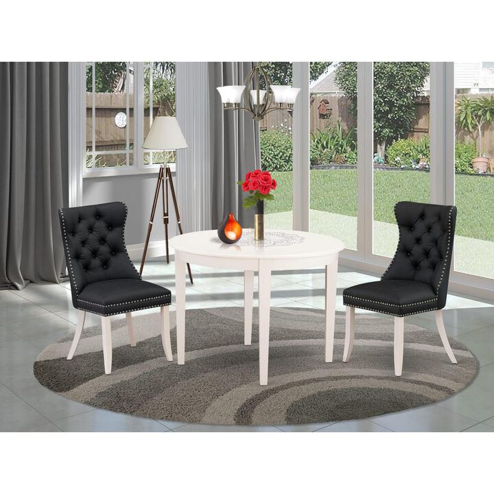 East West Furniture 3 Piece Kitchen Table Set Contains a Round Dining Table