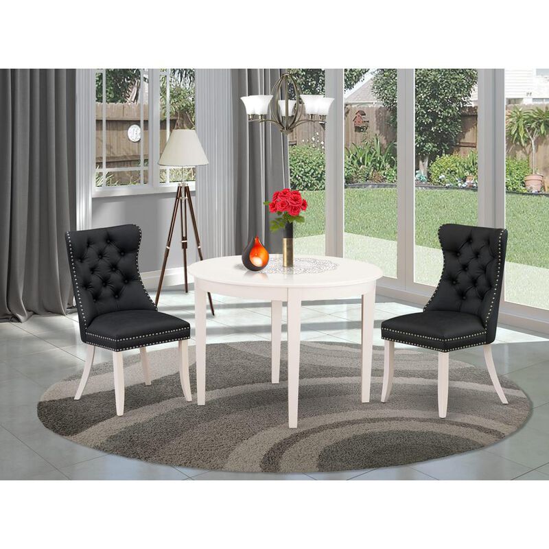 East West Furniture 3 Piece Kitchen Table Set Contains a Round Dining Table