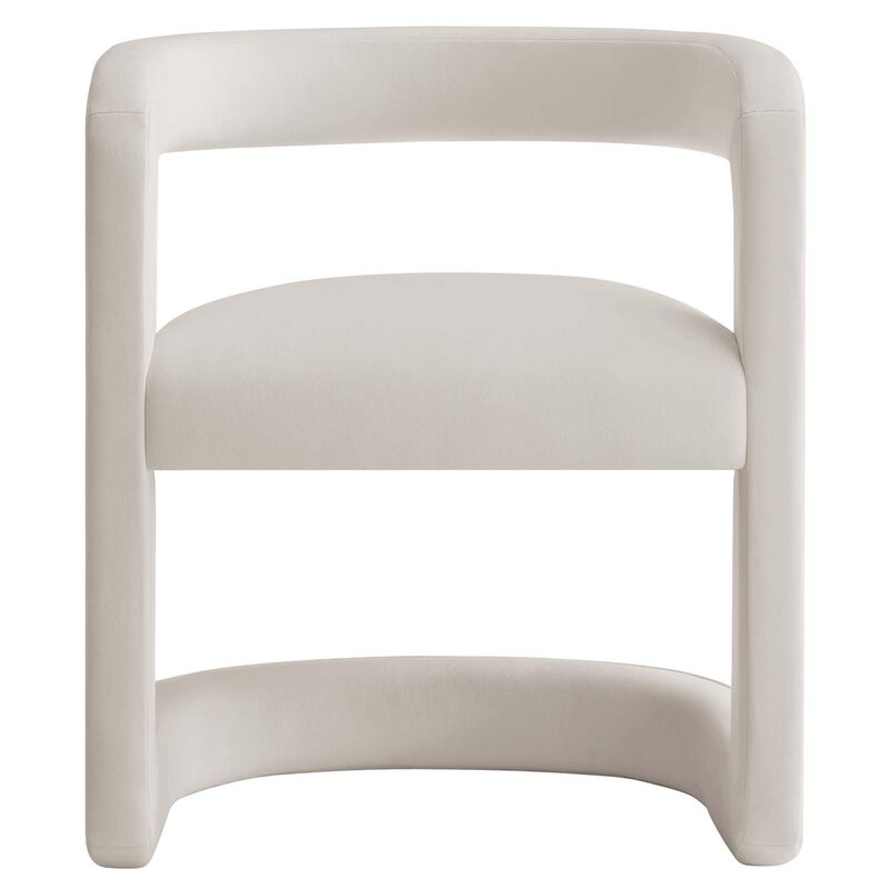 Modway Winslow Stain-Resistant Performance Velvet Dining Chair in Alabaster - Open Back Barrel Armchair - Upholstered Dining Chair - Cozy Reading Chair or Velvet Vanity Chair image number 8