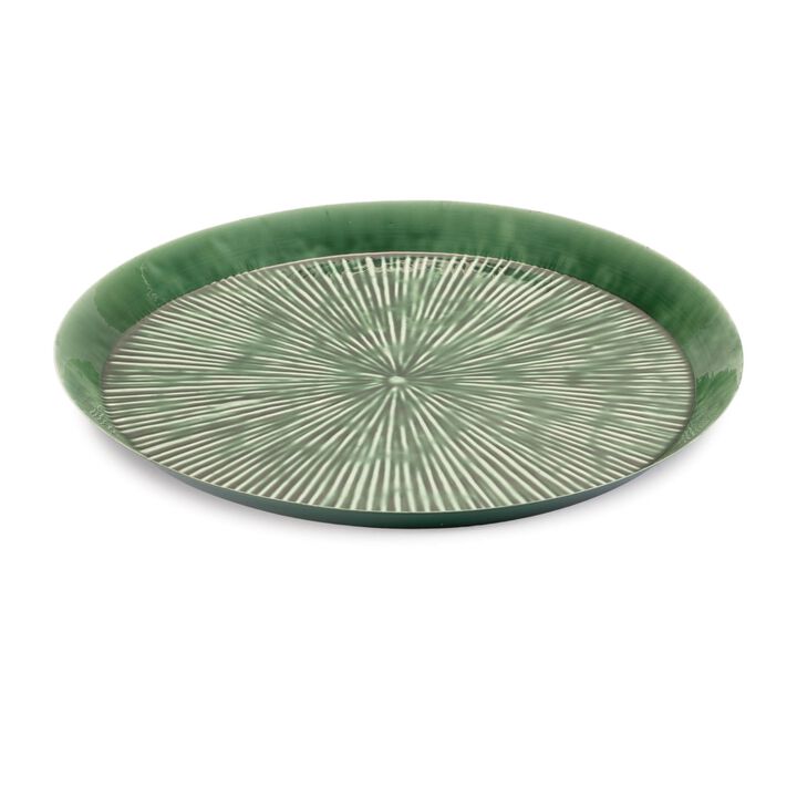 Etched Decorative Metal Tray – Round Vintage Tray for Vanity, Ottoman, or Seasonal Centerpieces