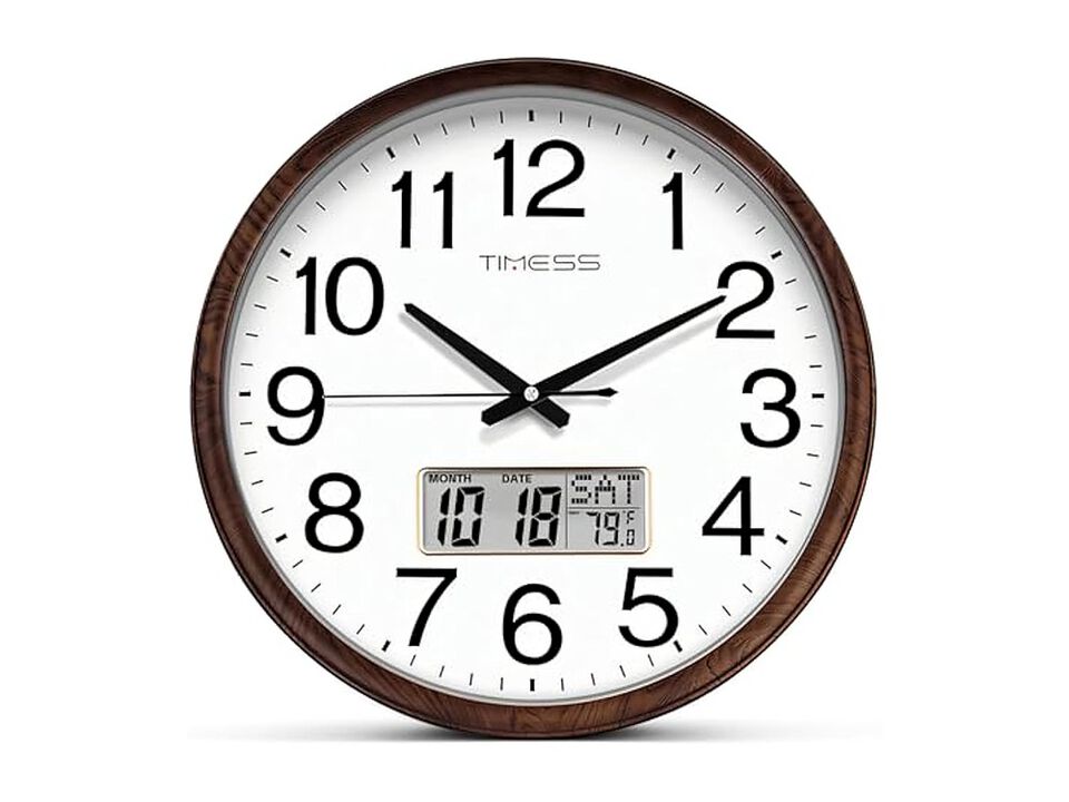 Classic Wood Style Finish Perpetual Wall Clock 13 Inch Silent Non Ticking Brown