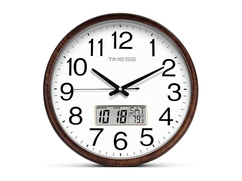 Classic Wood Style Finish Perpetual Wall Clock 13 Inch Silent Non Ticking Brown image number 0