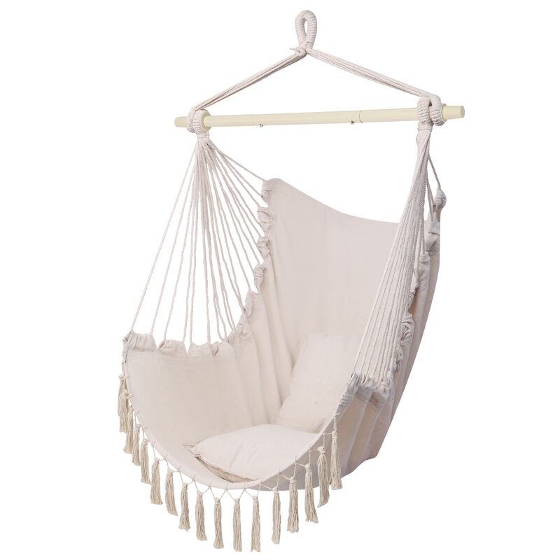 Tassel Hanging Chair with Cushion Indoor & Outdoor Hammock Swing