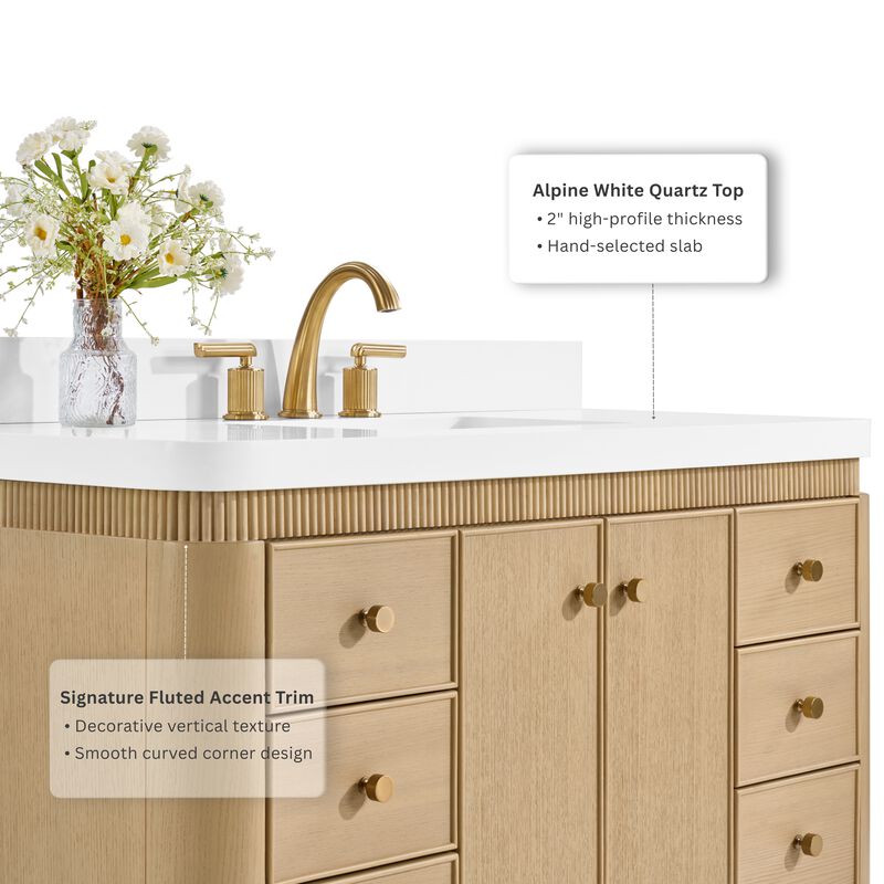 Aston 48 inch Bath Vanity Set in American Oak Finish with Alpine White Quartz Top image number 2