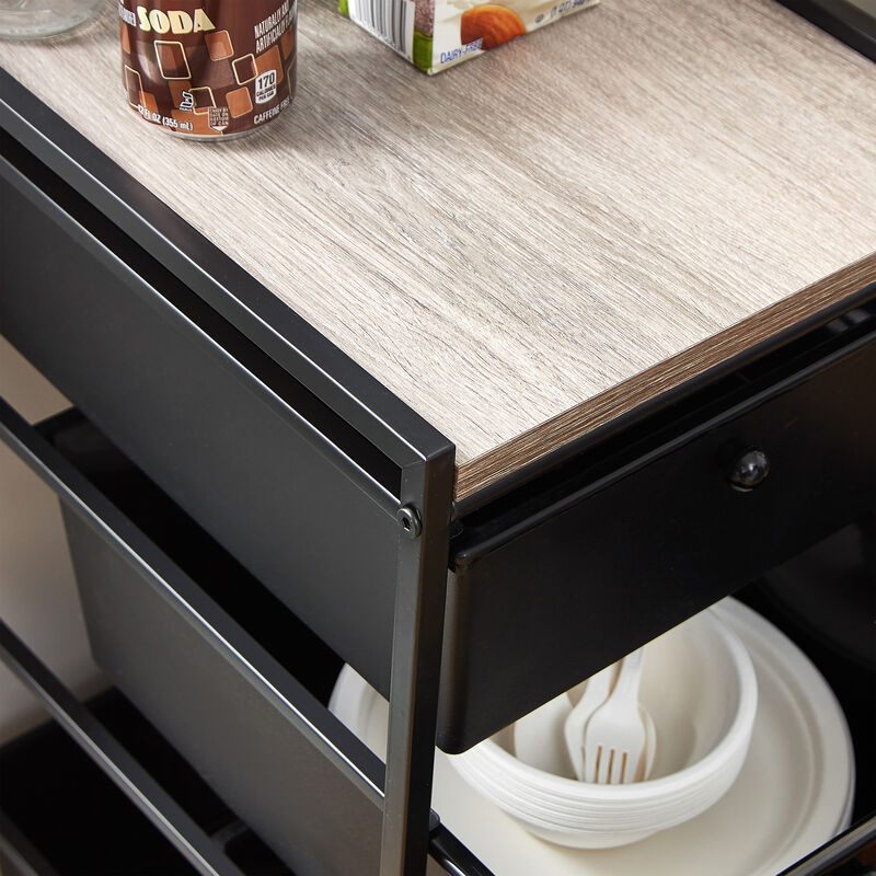 Suprima® Storage Carts - 4 Drawer Woodtop Shelf - Oak Top