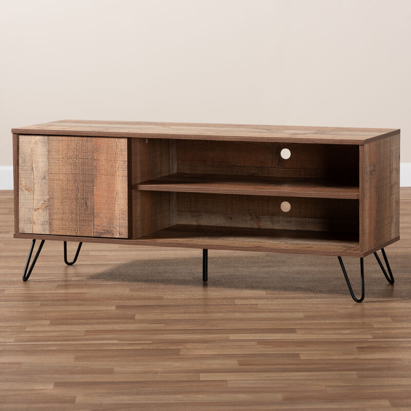 Baxton Studio Iver Modern and Contemporary Rustic Oak Finished 1 Door Wood TV Stand