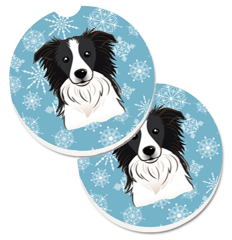 Caroline's Treasures Snowflake Border Collie Set of 2 Cup Holder Car Coasters BB1675CARC, 2.56, Multicolor