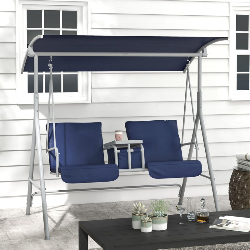 Outdoor Swing Chair Canopy Patio Garden Hanging 2 Person Yard Furniture Blue
