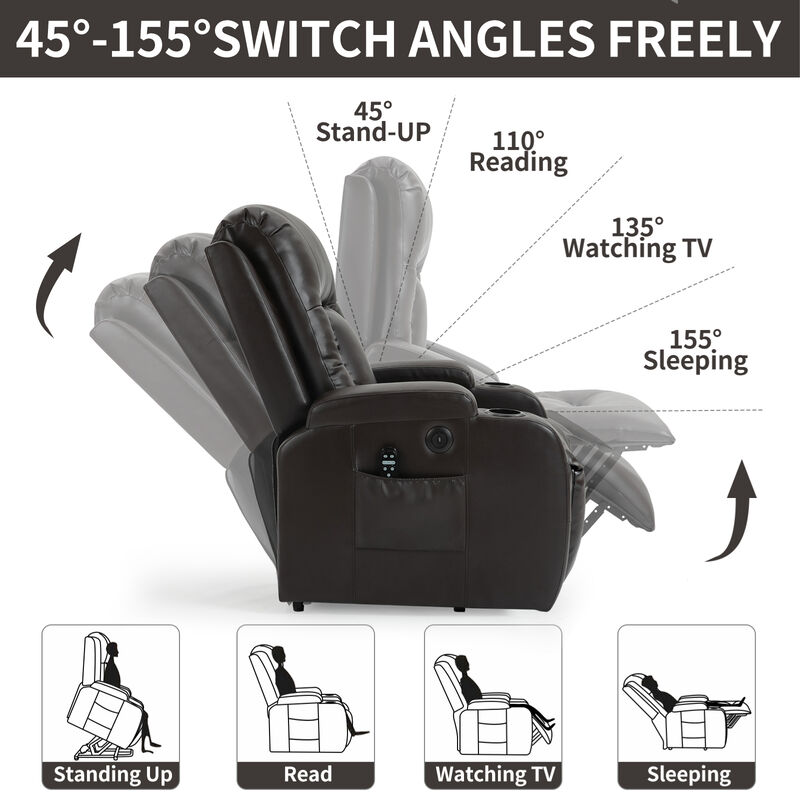 Merax Power Lift Recliner with Massage, Heat & Convenience Features image number 7