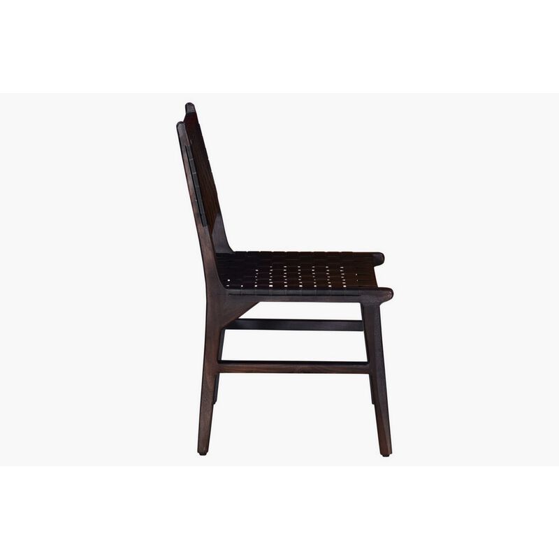 19 Inch Dining Chair, Black Leather Crossed Design, Iron Legs, Set of 2-Benzara