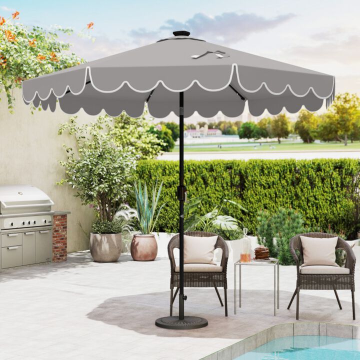 9.3 Feet Solar Patio Umbrella with 24 LED Lights Vented Top and Ruffles