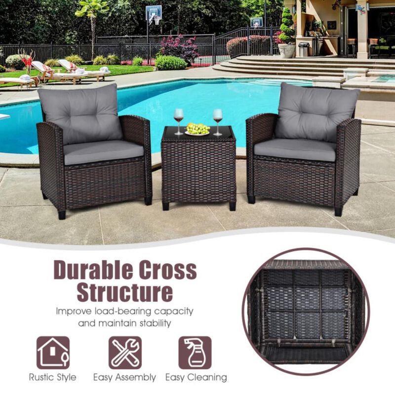Hivvago 3 Pieces Rattan Patio Furniture Set with Washable Cushion