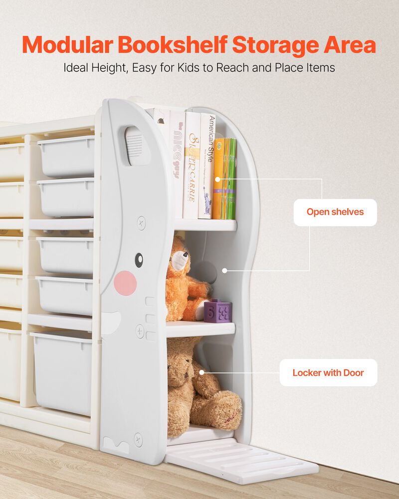 Kids Cubby Storage – 4-Tier Elephant Organizer with 10 Plastic Bins for Nursery & Bedroom