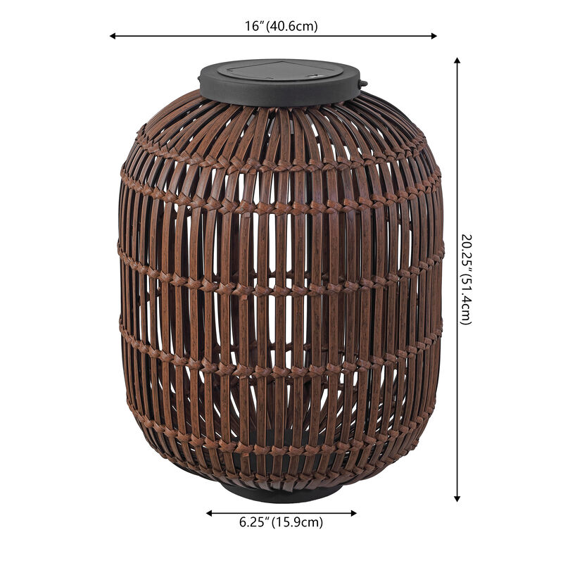 Nara 20.5" Modern Global Faux Rattan Integrated Indoor/Outdoor LED Solar Powered Lantern