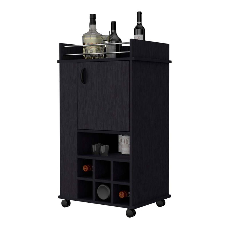 Allandale 1-Door Bar Cart with Wine Rack and Casters Black