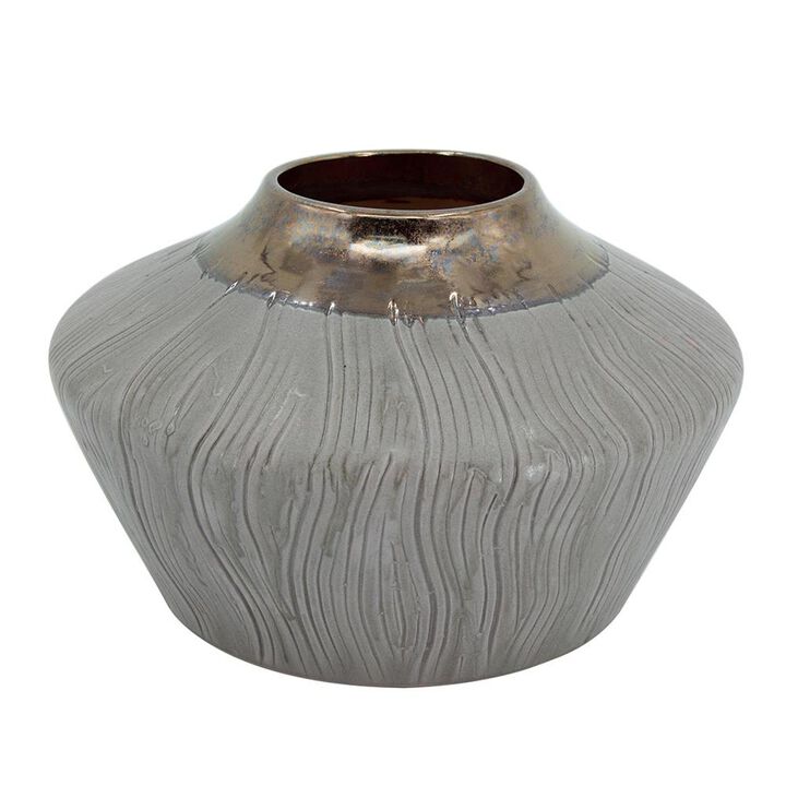 HomeRoots 7" Bronze And Gray Ceramic Round Table Vase