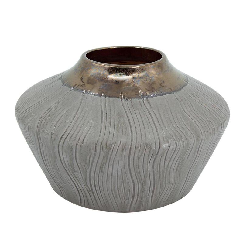 HomeRoots 7" Bronze And Gray Ceramic Round Table Vase image number 0