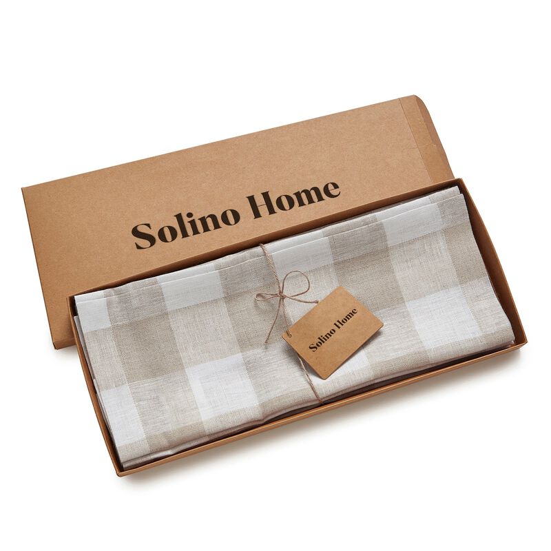 Solino Home Buffalo Check 100% Linen Placemats &ndash; Set of 4, 14 x 19 in, Machine Washable, Holiday and Everyday Dining