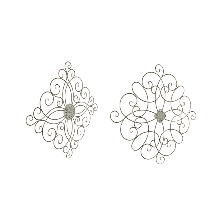 36 Inch Rustic Wood Metal Flower Sculpture Home Decor Wall Hanging Art Set Of 2