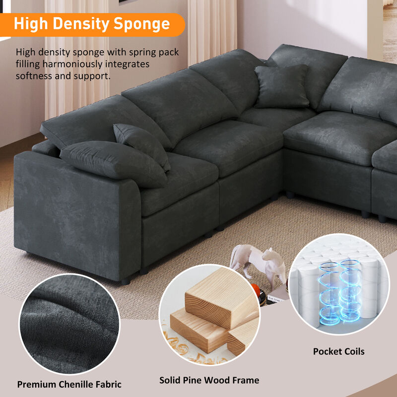 Merax Extra Large 7-Seater Modular Sectional Sofa with L-Shape Design & Movable Ottoman