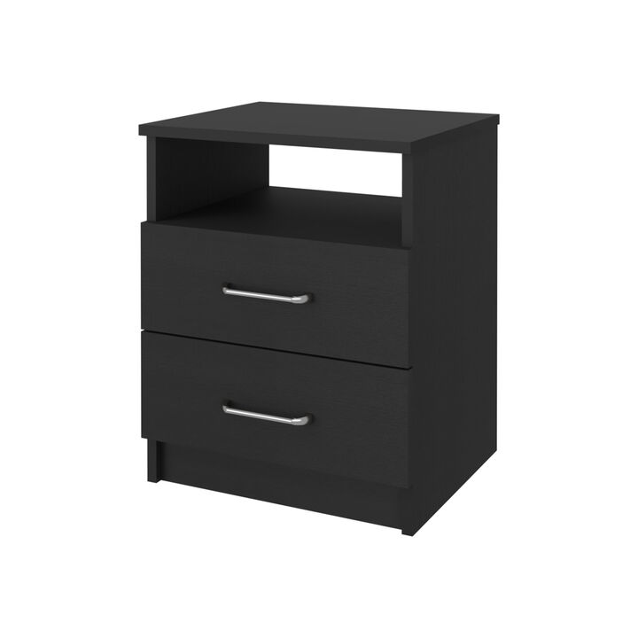 HomeRoots 20" Black Wood Two Drawer Nightstand