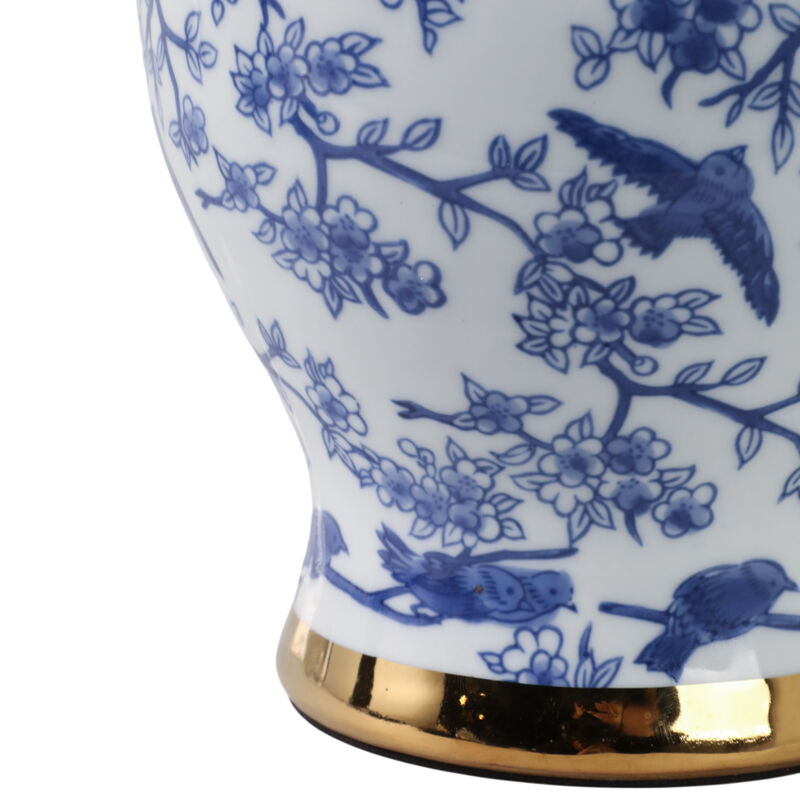 19" Chinoiserie Birds Table Lamp Gold Trim, White/ image number 4